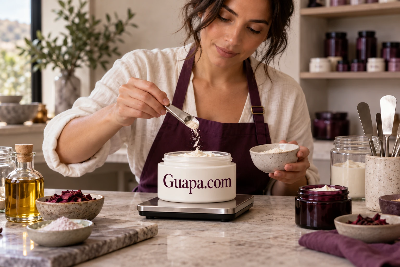 Illustrative an independent beauty brand scene with Guapa.com branding